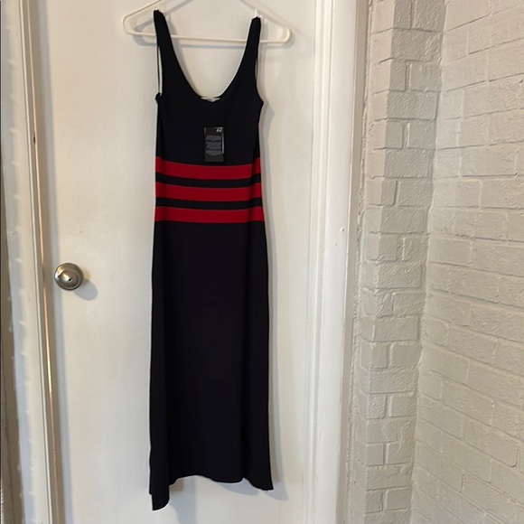 Elegant Navy and Red Striped Dress - Picture 1 of 5